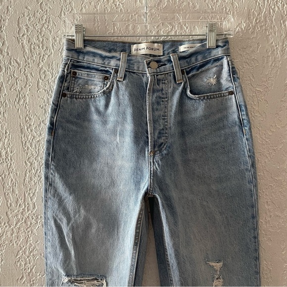 Denim Forum Jeans Pant Aritzia High Boyfriend Loose Distressed Denim Blue 24 - Picture 8 of 14